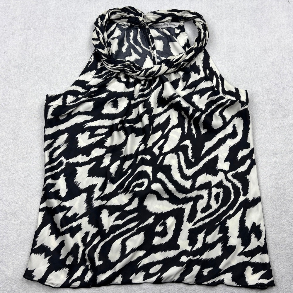 Signature by Larry Levine Top Womens PM Black White Zebra Mock Halter Blouse